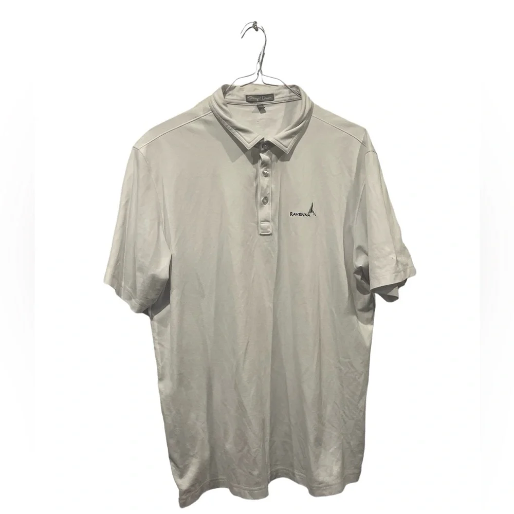 Straight Down Polo Shirt Mens XL White Ravenna Logo Golf Performance Polo EUC‎